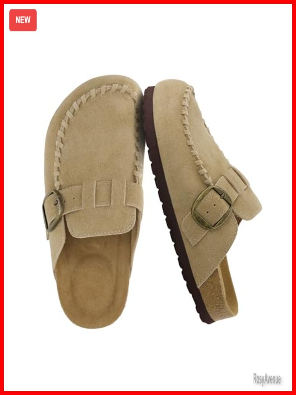 Genuine Suede Moc Toe Clogs for Women – Adjustable Buckle Slip On Casual Shoes